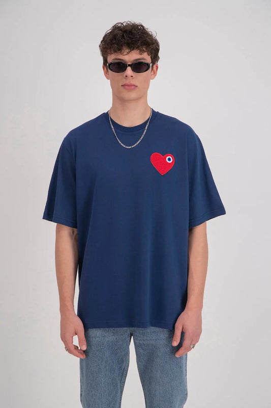 Tee shirt Marine avec motif Coeur Rouge bonhomme