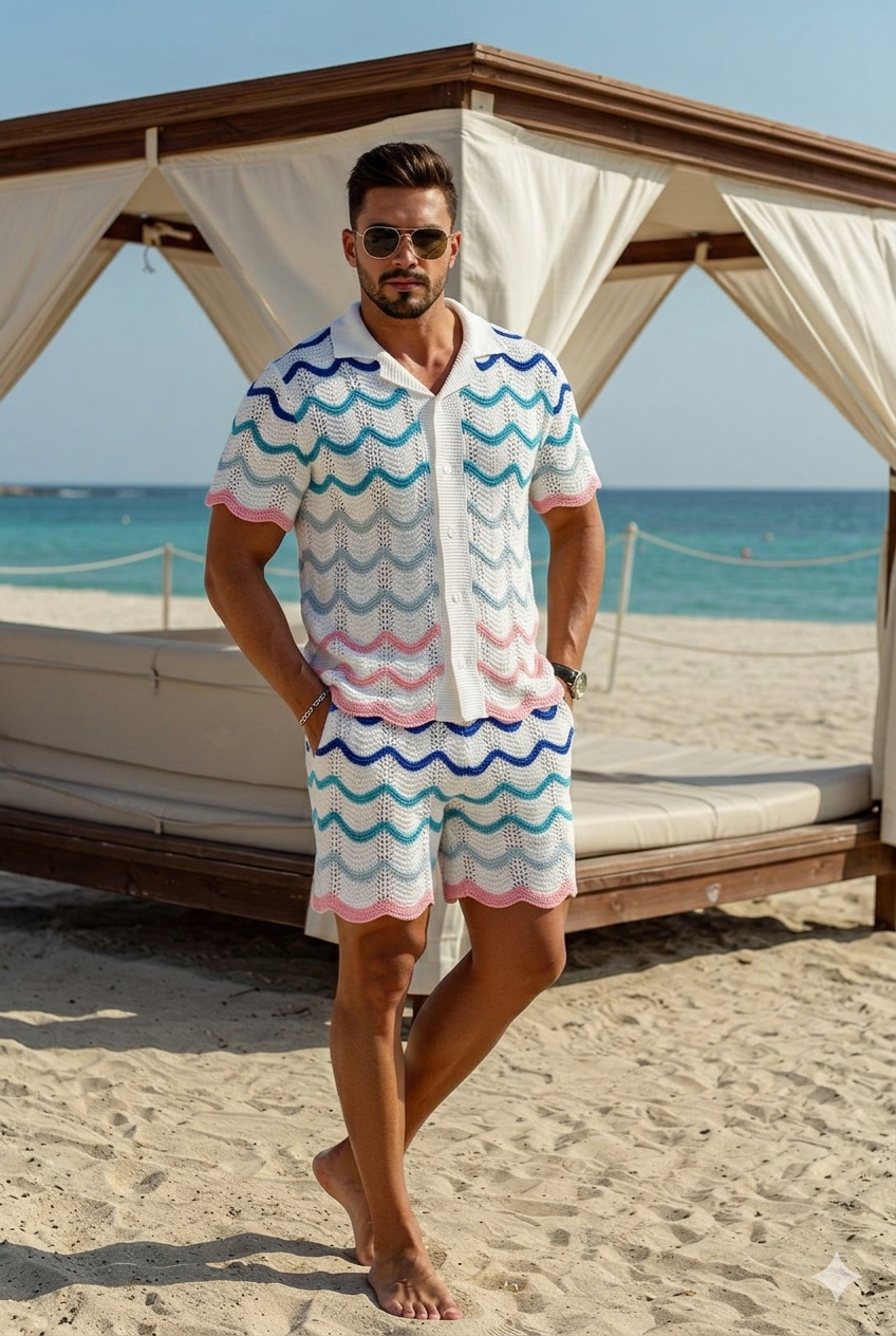 Ensemble Crochet Homme Motif Vagues