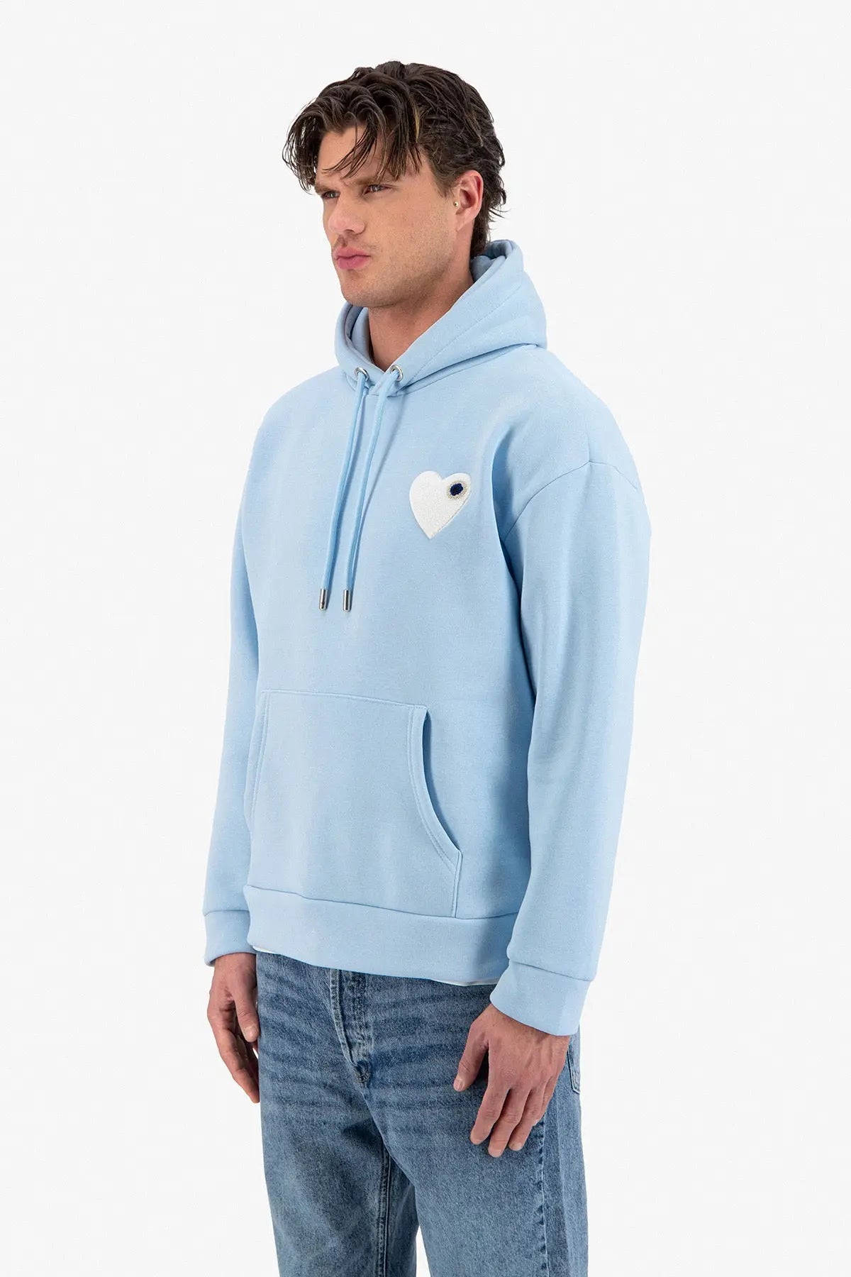 Sweat Capuche Bleu Ciel avec Coeur Blanc bonhomme