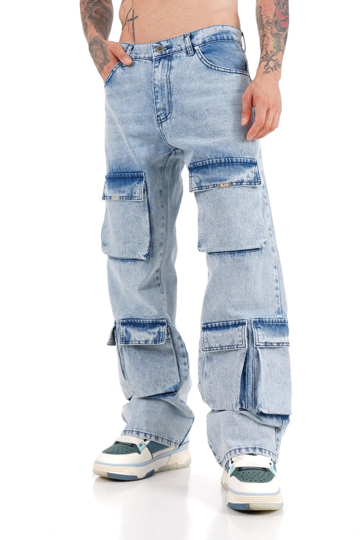 Jeans Bleu homme Coupe Large Multipoches bonhomme