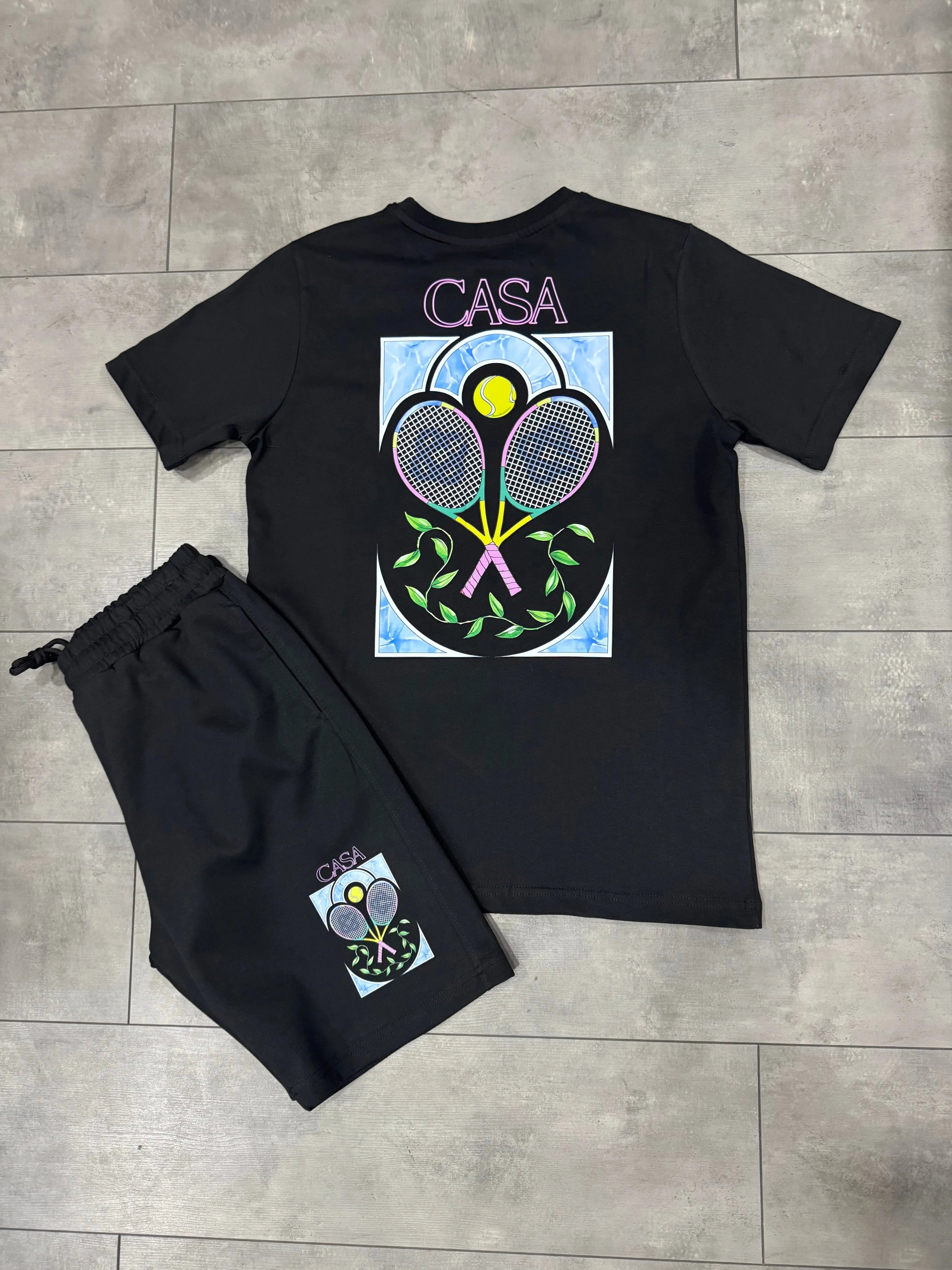 Ensemble Tee Shirt et Short Casa Tennis Noir bonhomme
