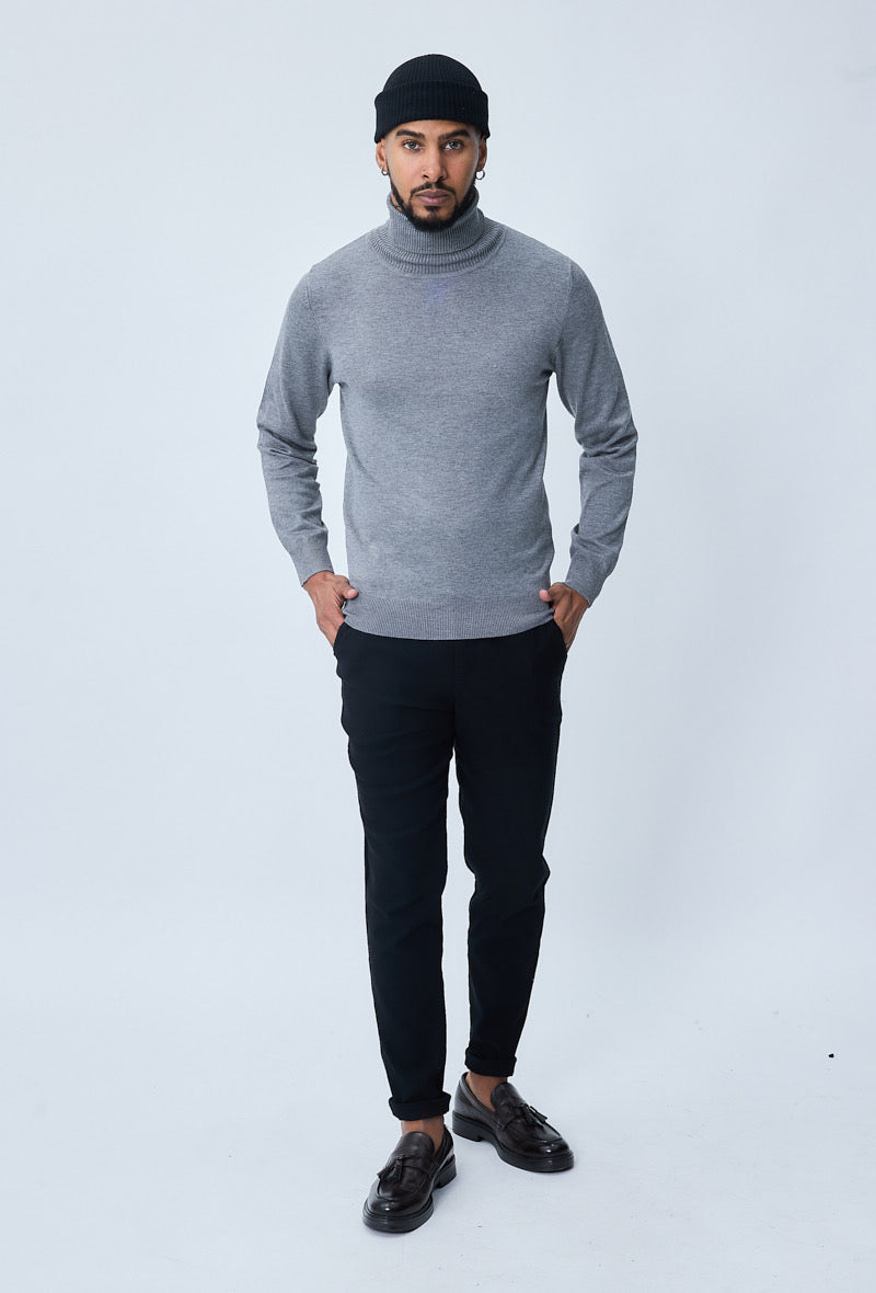 Pull col Roulé Homme Gris Clair