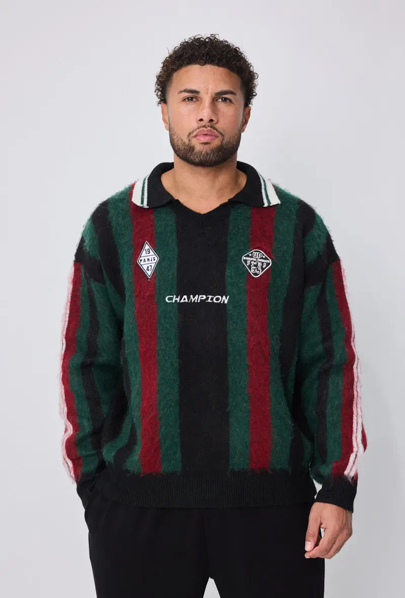 Pull Homme Rayé Rouge Vert Noir – Style Champion bonhomme
