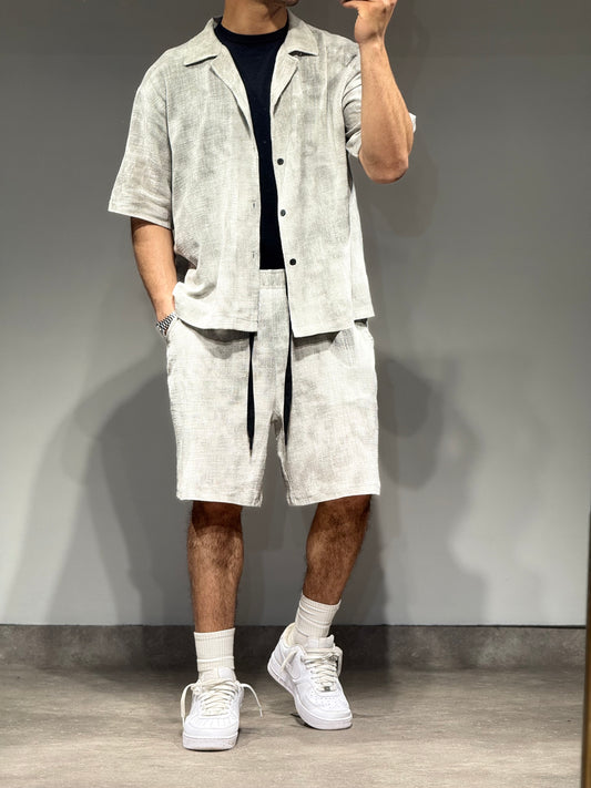 Ensemble Chemise et Short Blanc Delavé Lin