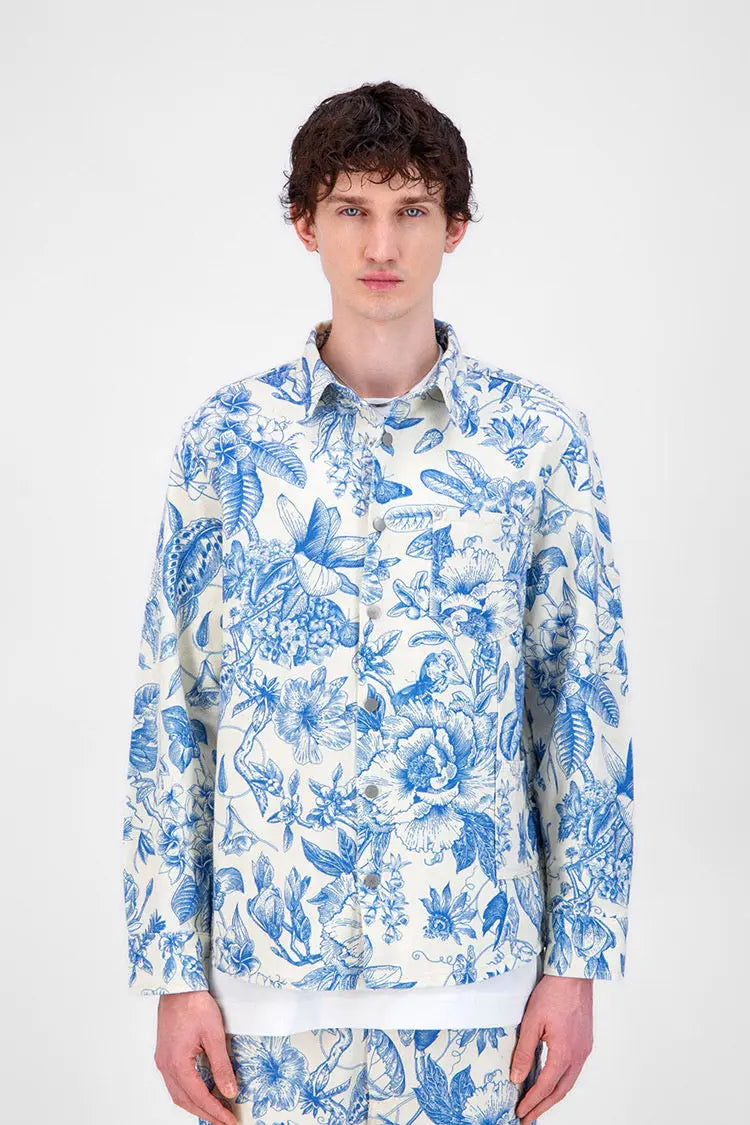 Chemise en Jeans imprimé Floral bleu bonhomme