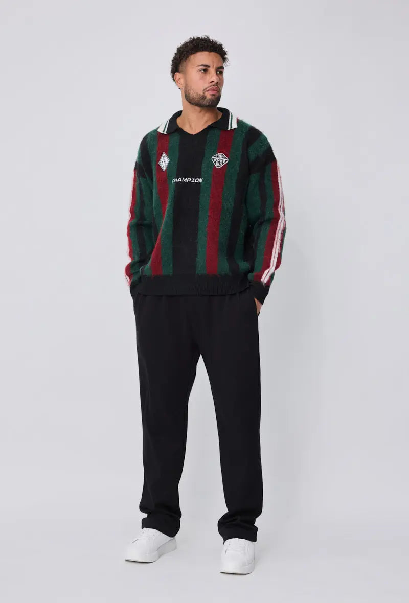 Pull Homme Rayé Rouge Vert Noir – Style Champion bonhomme