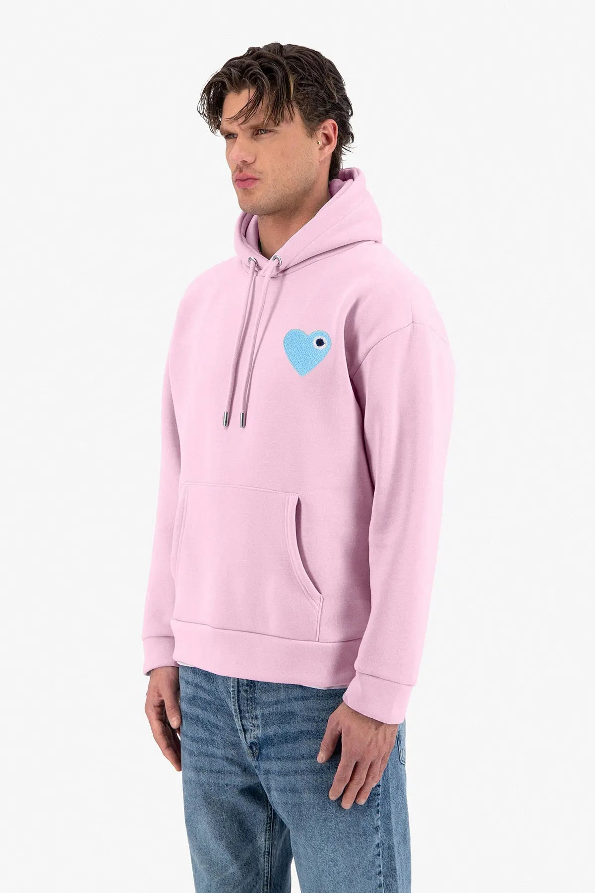 Sweat capuche Rose avec cœur Ciel bonhomme