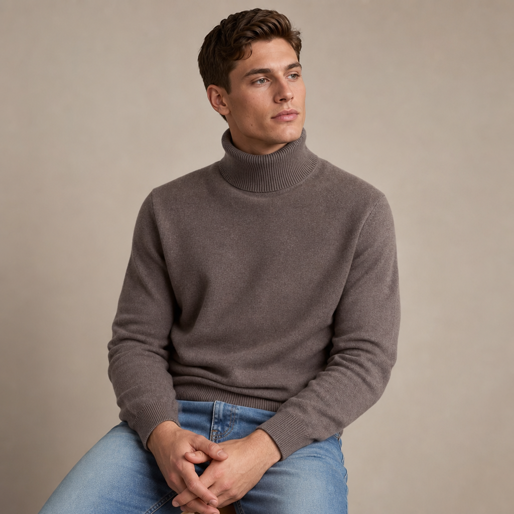 Pull homme col roulé en maille