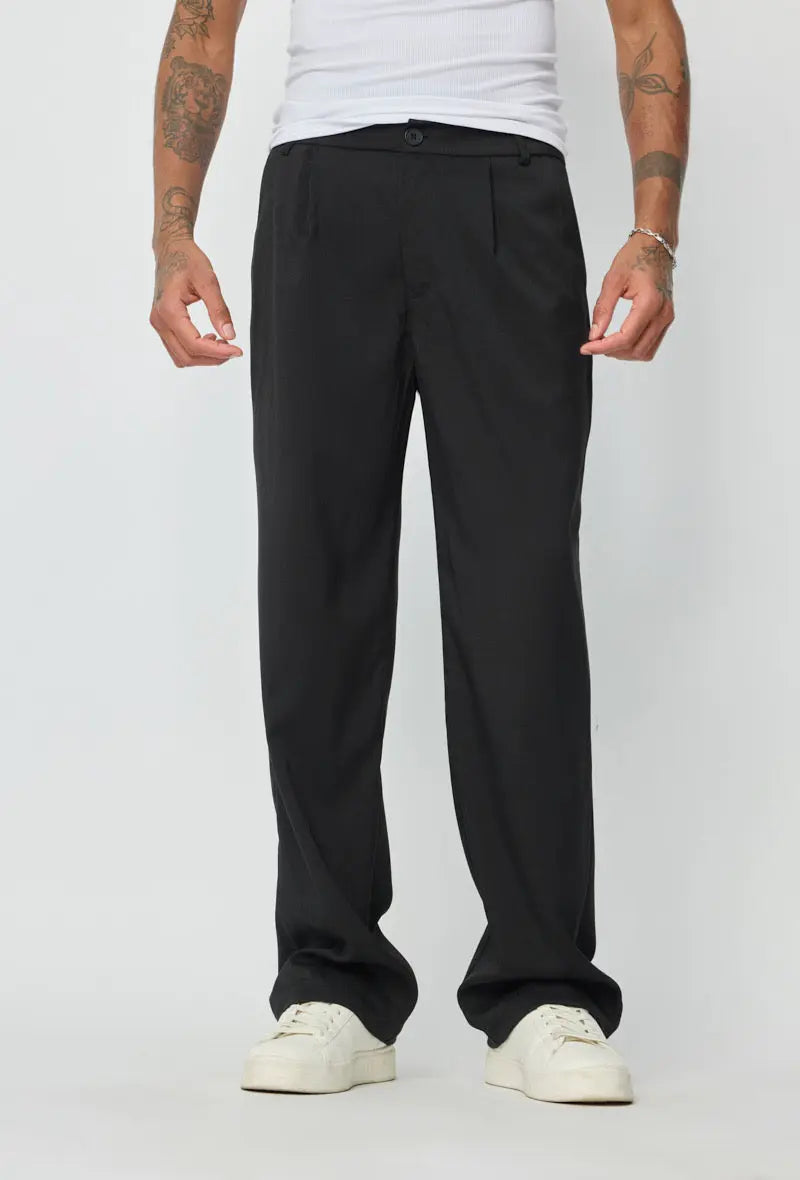 Pantalon Homme Noir Coupe Droite – Streetwear & Chic Décontracté bonhomme