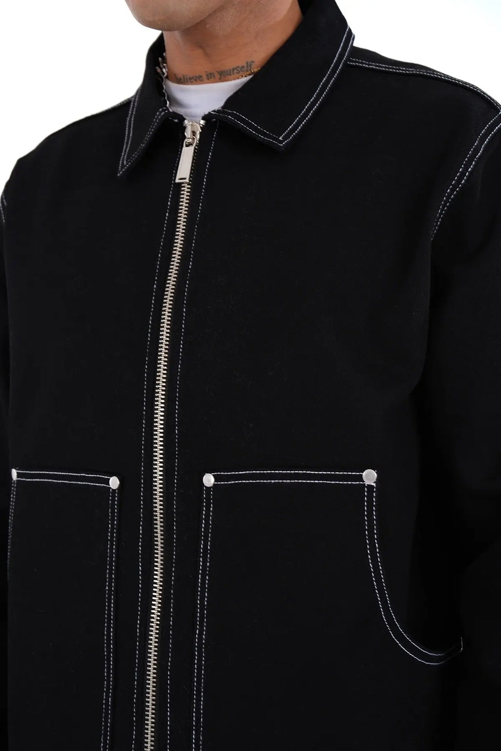 Ensemble Carpenter Noir – Veste à Gros Zip & Jean Flare 100% Coton bonhomme