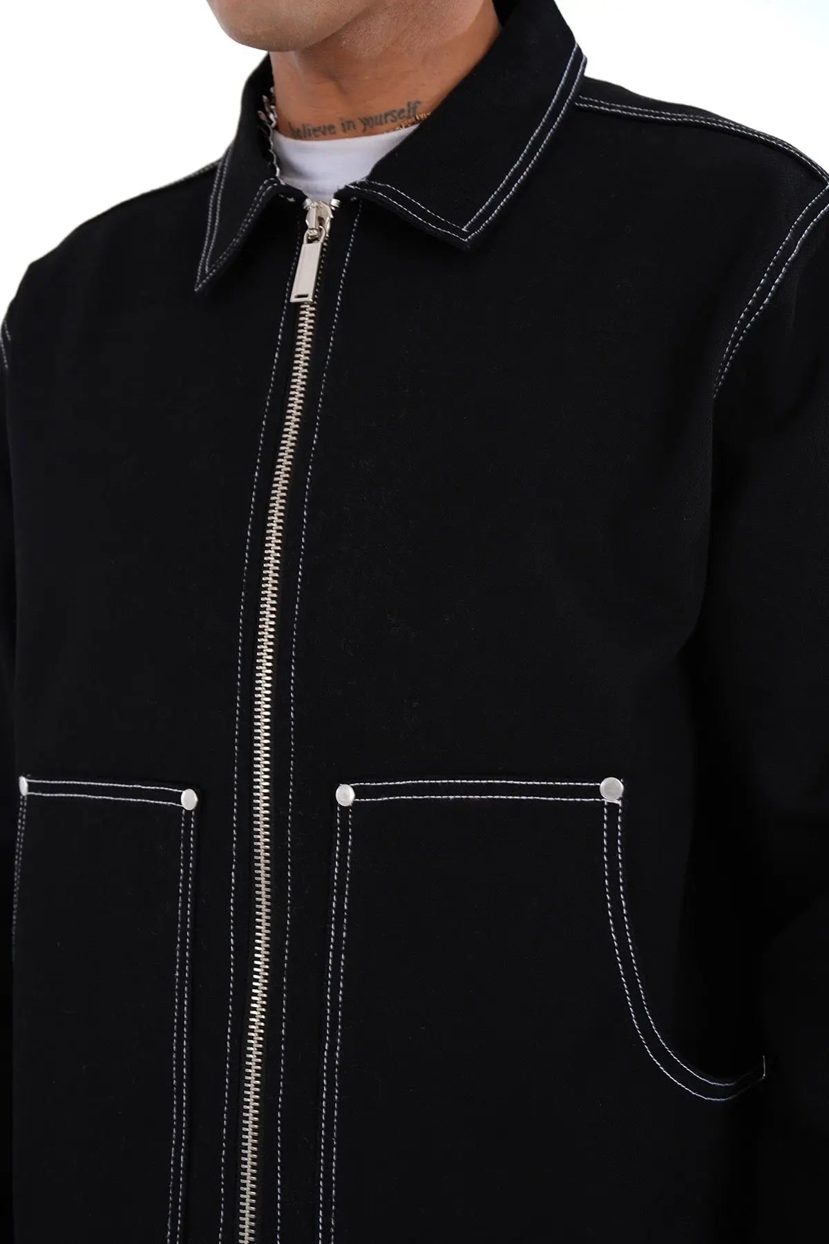 Ensemble Carpenter Noir – Veste à Gros Zip & Jean Flare 100% Coton bonhomme