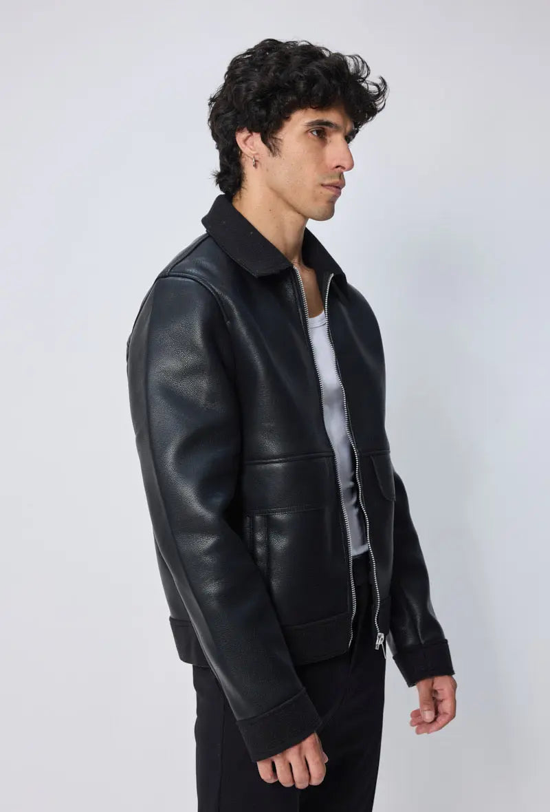 Blouson aviateur noir col classique homme bonhomme