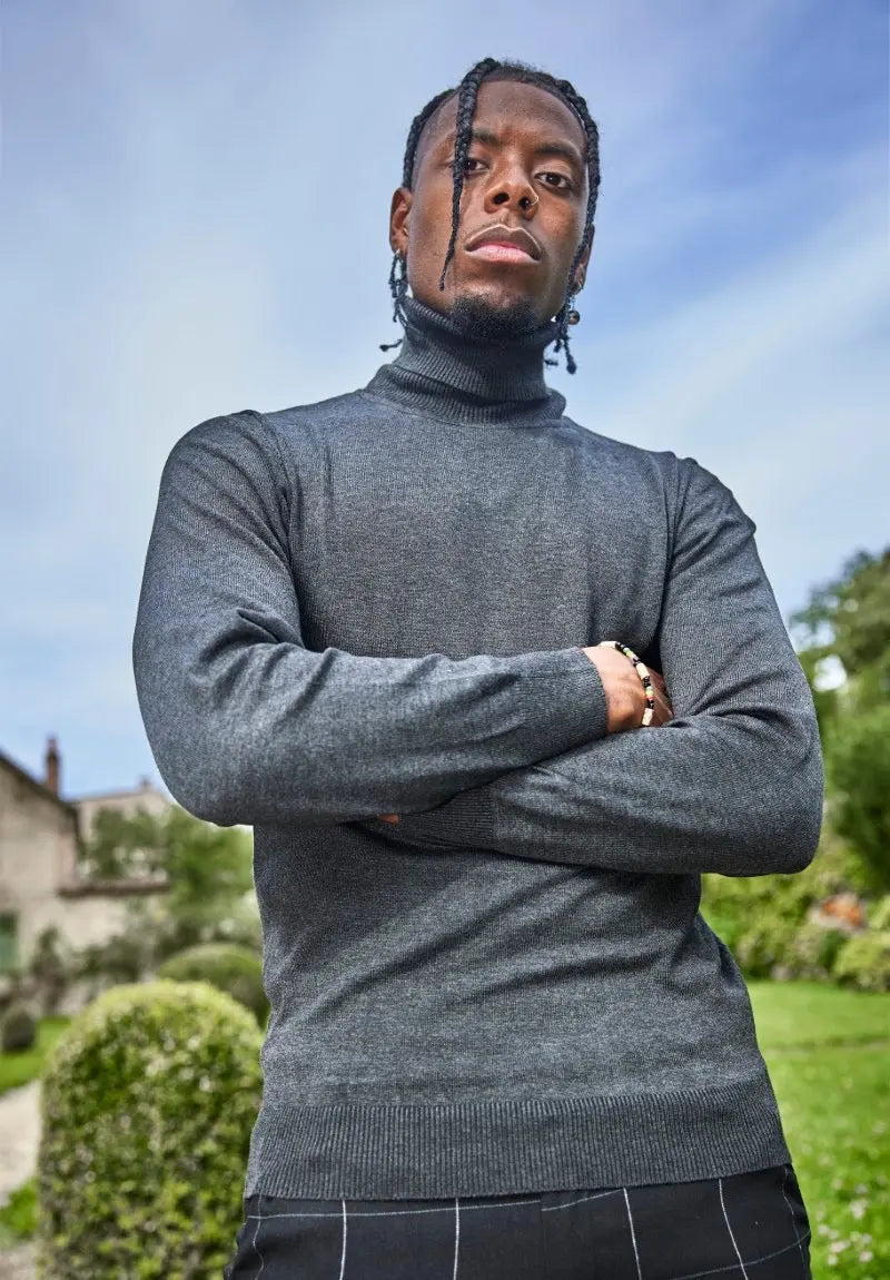 Pull col Roulé Homme Gris Foncé bonhomme