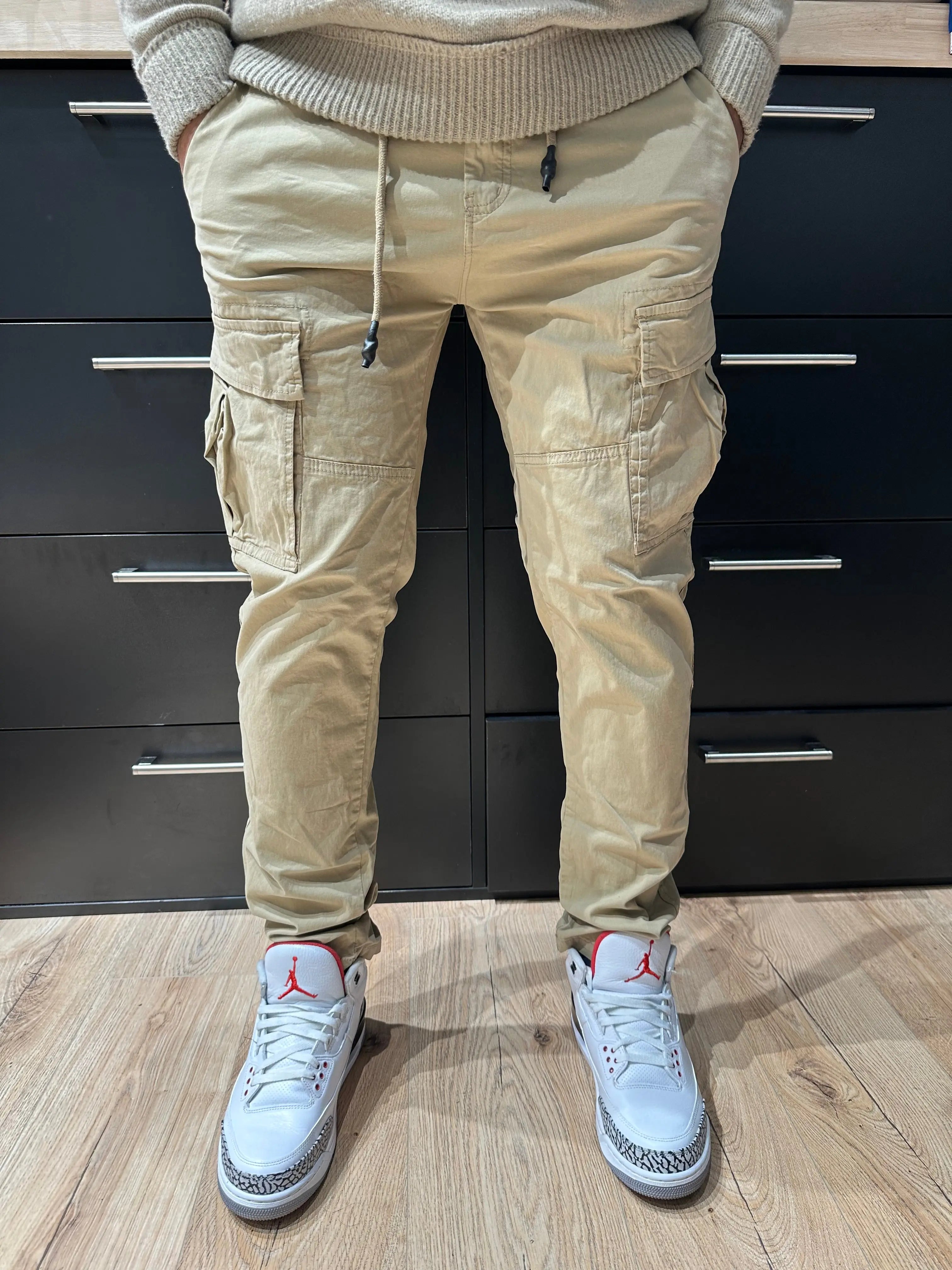 Pantalon Cargo Beige Coupe Slim bonhomme