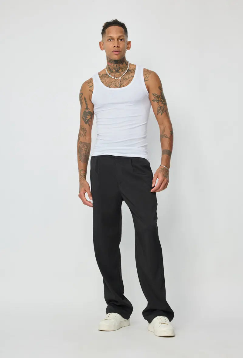 Pantalon Homme Noir Coupe Droite – Streetwear & Chic Décontracté bonhomme