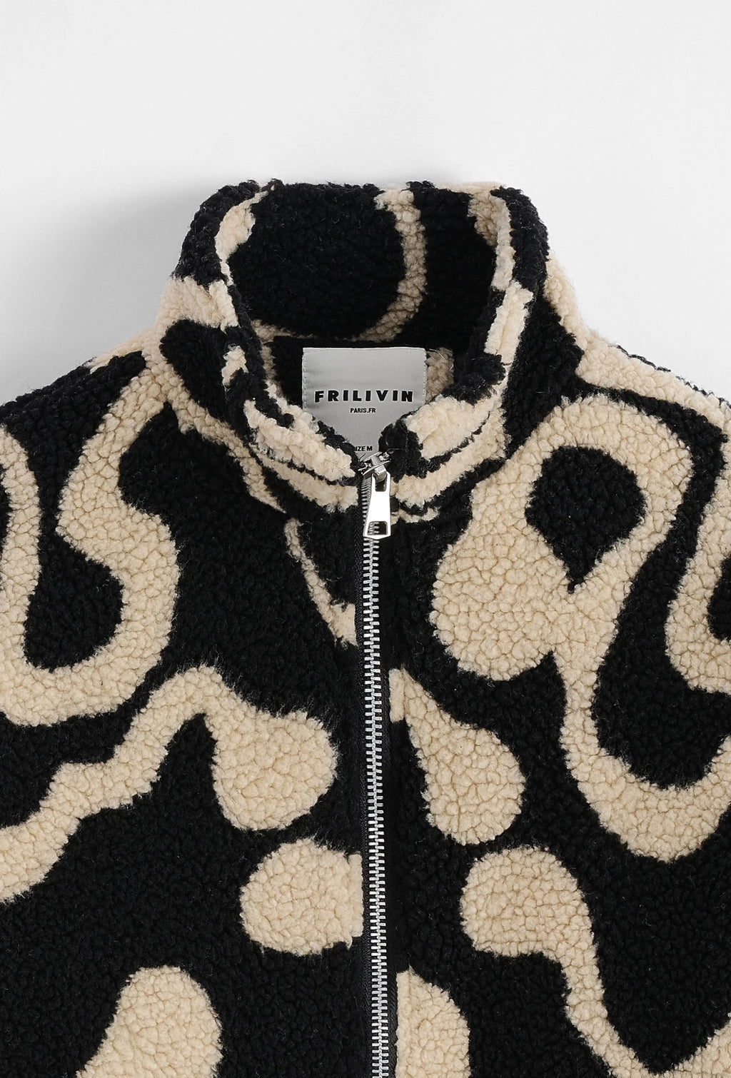 Veste Polaire Noir Beige à Motifs Ondulés bonhomme