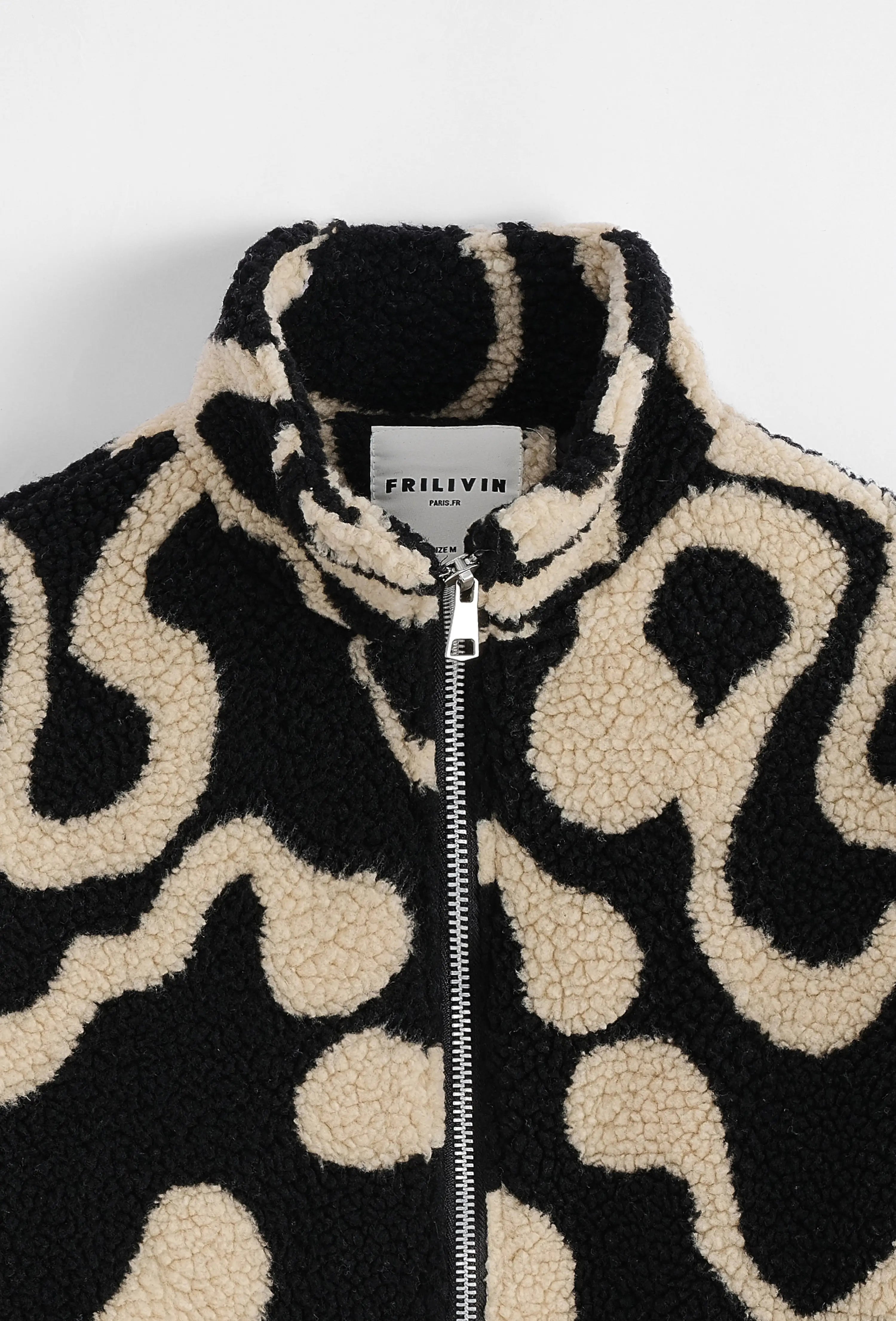 Veste Polaire Noir Beige à Motifs Ondulés bonhomme