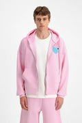 Veste à Capuche Rose Coeur Bleu Brodé Streetwear bonhomme