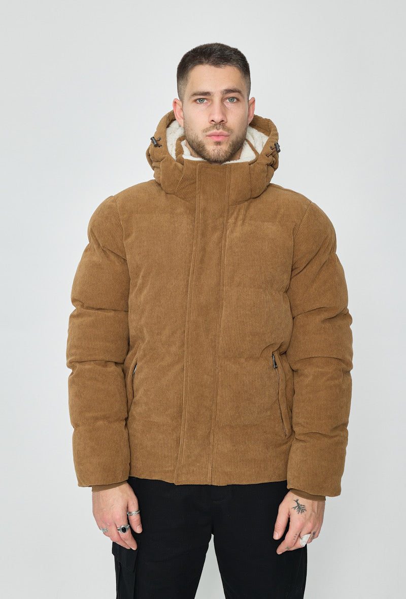 Manteau Doudoune Homme Velour Camel à Capuche