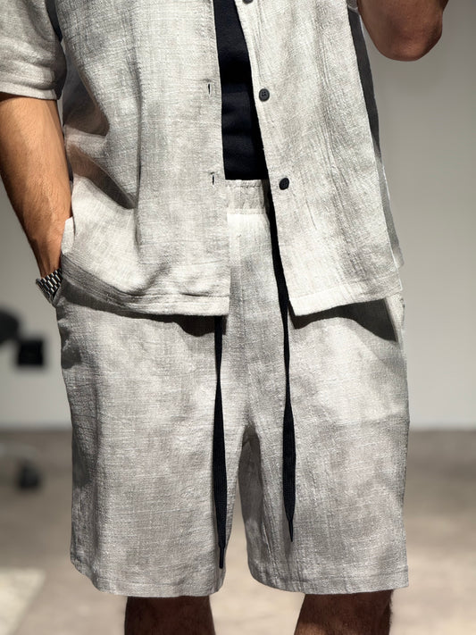 Ensemble Chemise et Short Blanc Delavé Lin