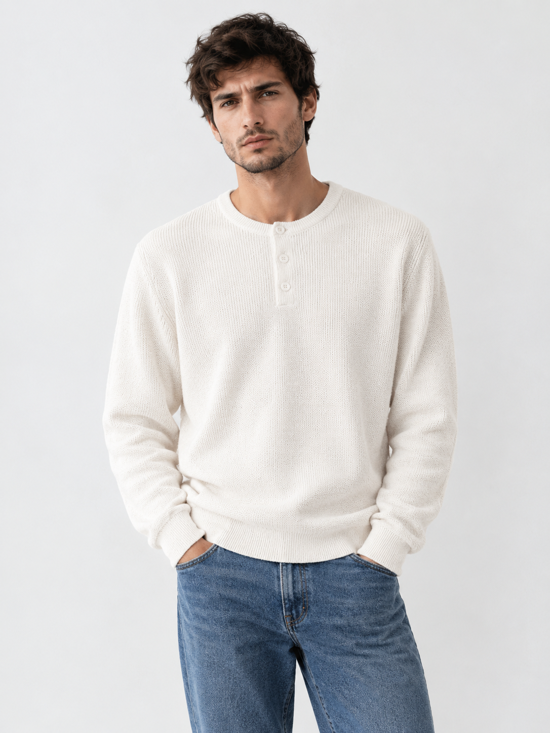 Pull Col Tunisien Homme Maille Côtelée