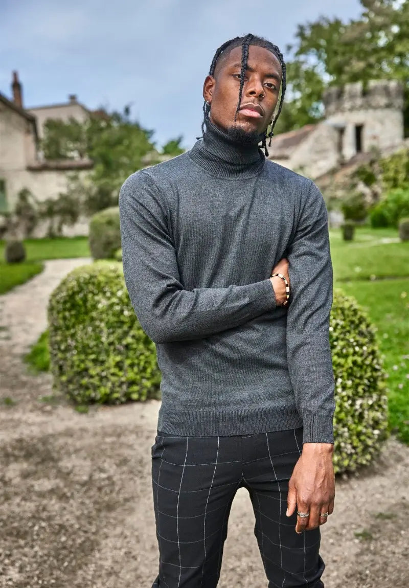 Pull col Roulé Homme Gris Foncé bonhomme