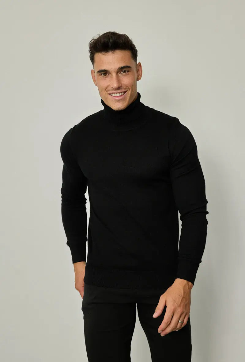 Pull col Roulé Homme Noir bonhomme