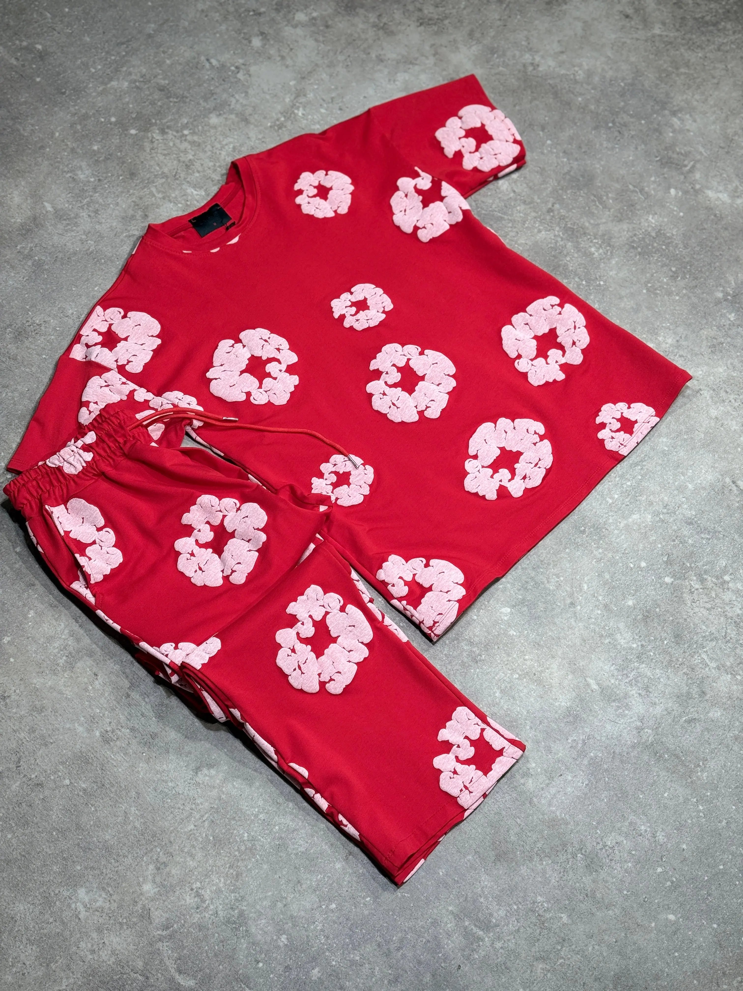 Ensemble Tee-Shirt et Pantalon jogging Fleur Rouge bonhomme