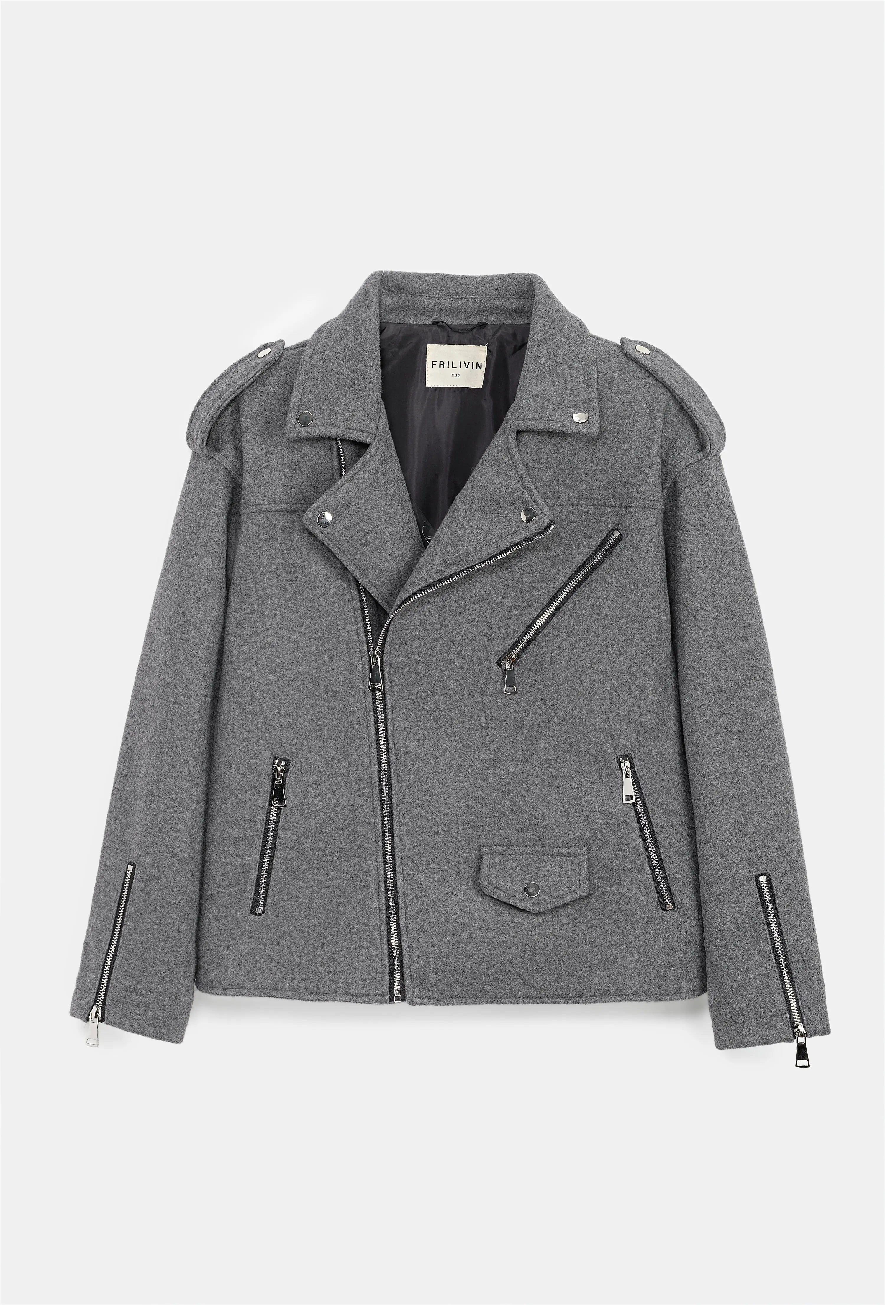 Veste style perfecto gris chiné bonhomme