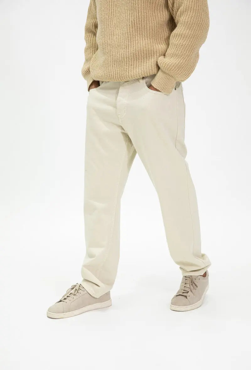 Jeans Beige Baggy 5 poches bonhomme