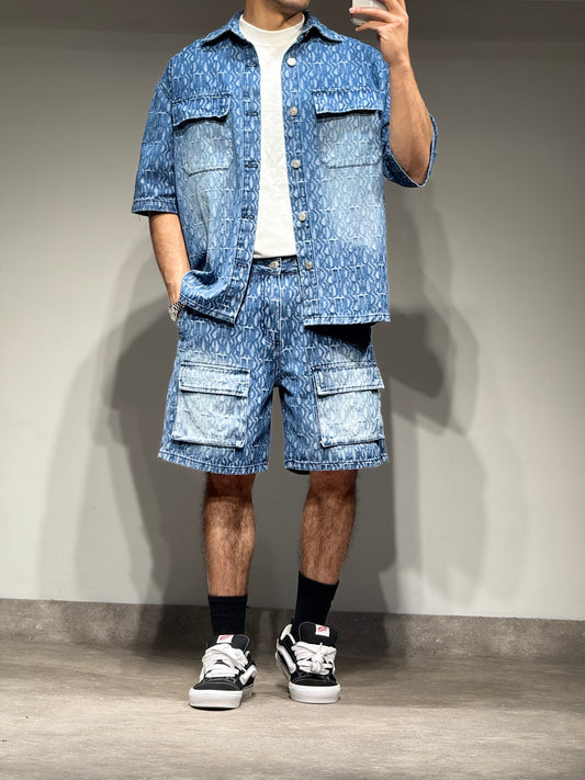 Ensemble En Jeans Chemise et Short Bleu Poches