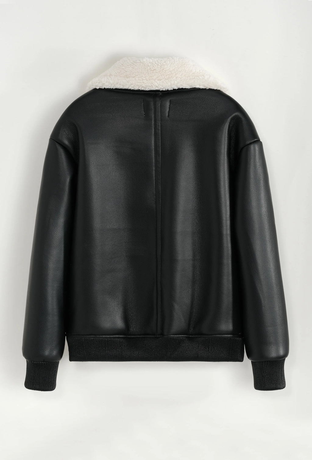 Blouson aviateur noir col sherpa beige homme bonhomme