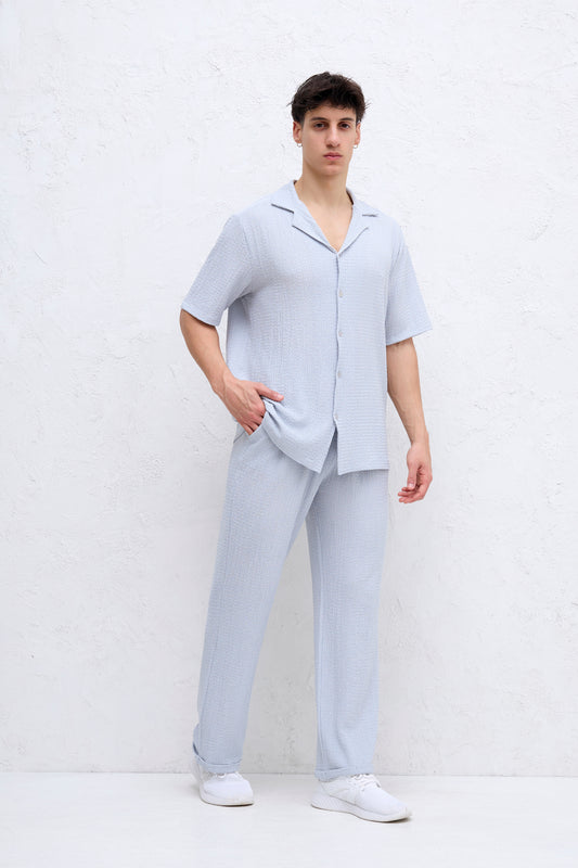 Ensemble gris Chemise et Pantalon Gauffré