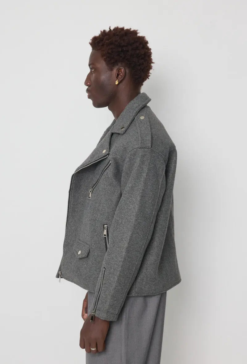 Veste style perfecto gris chiné bonhomme