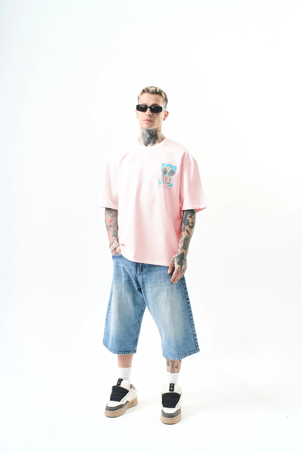 Tee Shirt Blanca Tennis Rose bonhomme