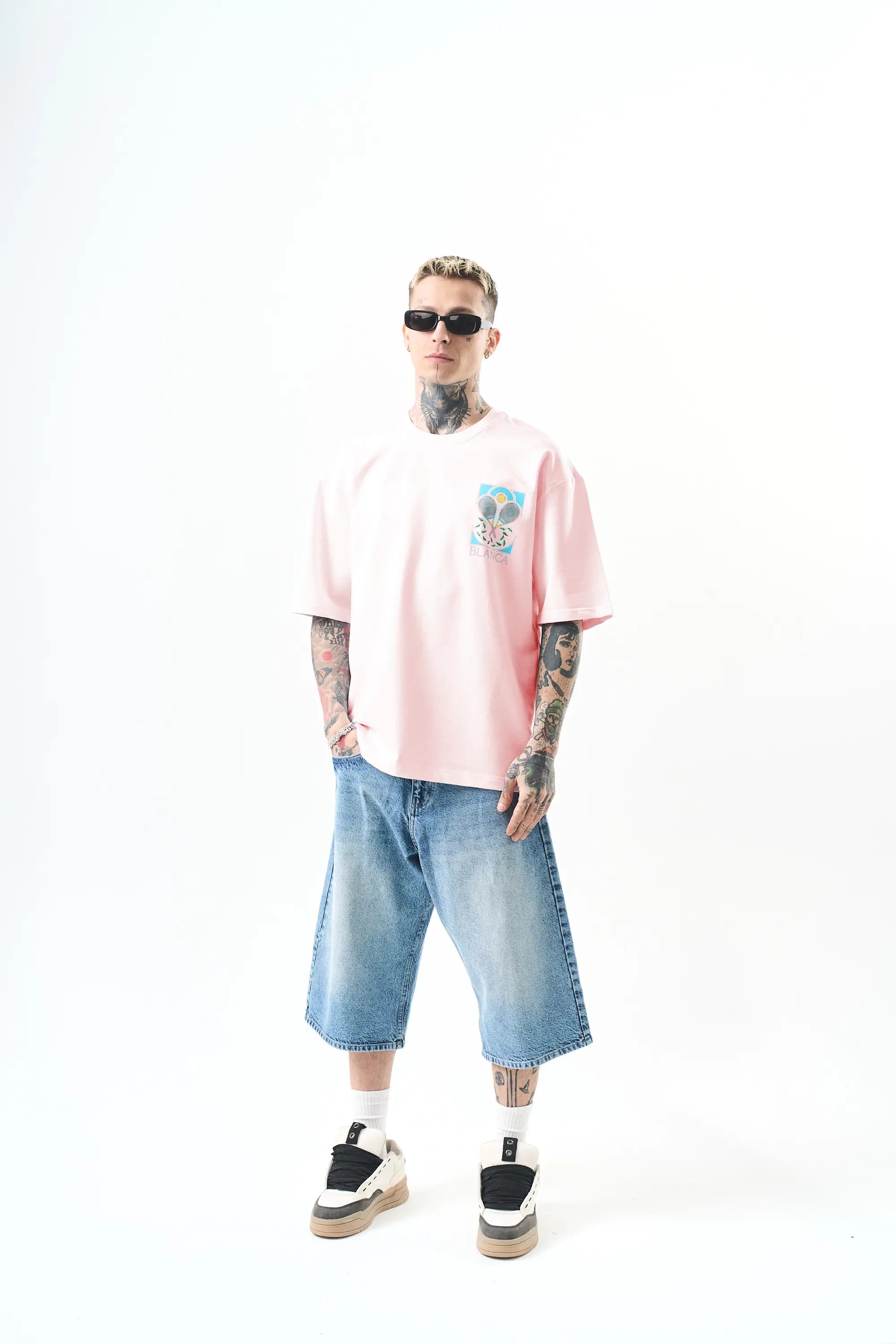 Tee Shirt Blanca Tennis Rose bonhomme