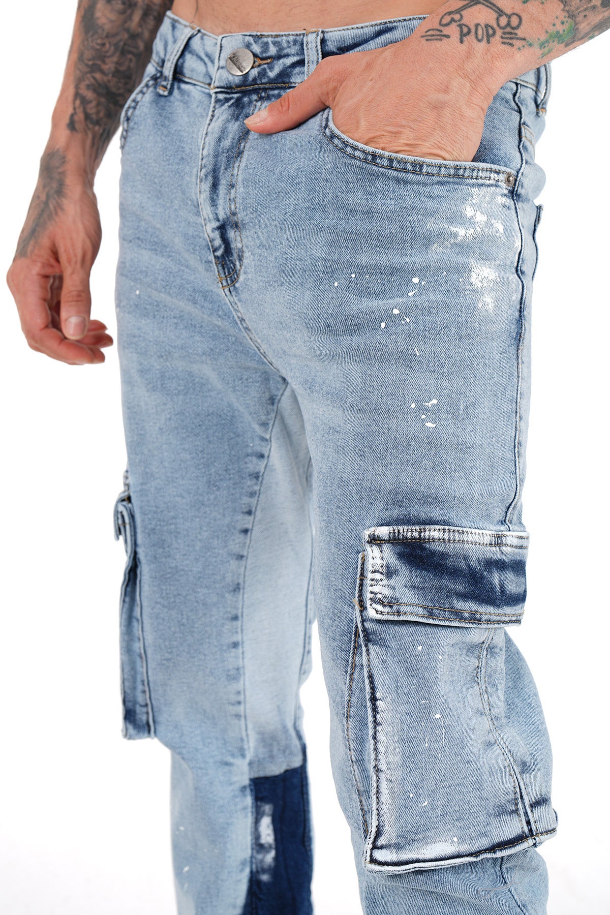 Jeans Bleu Delave homme Cargo Coupe Flare