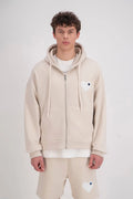 Veste Beige Coeur Blanc avec capuche et fermeture Zip bonhomme