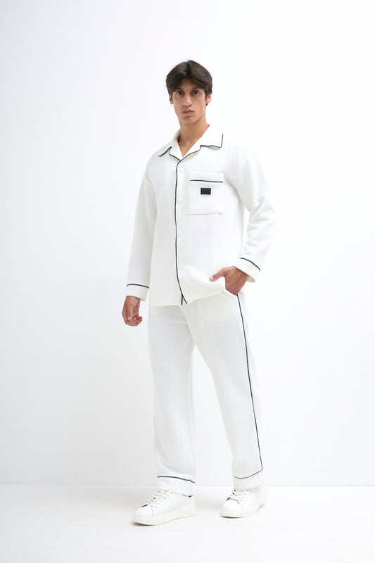 Ensemble Chemise et Pantalon Blanc Style Pyjama