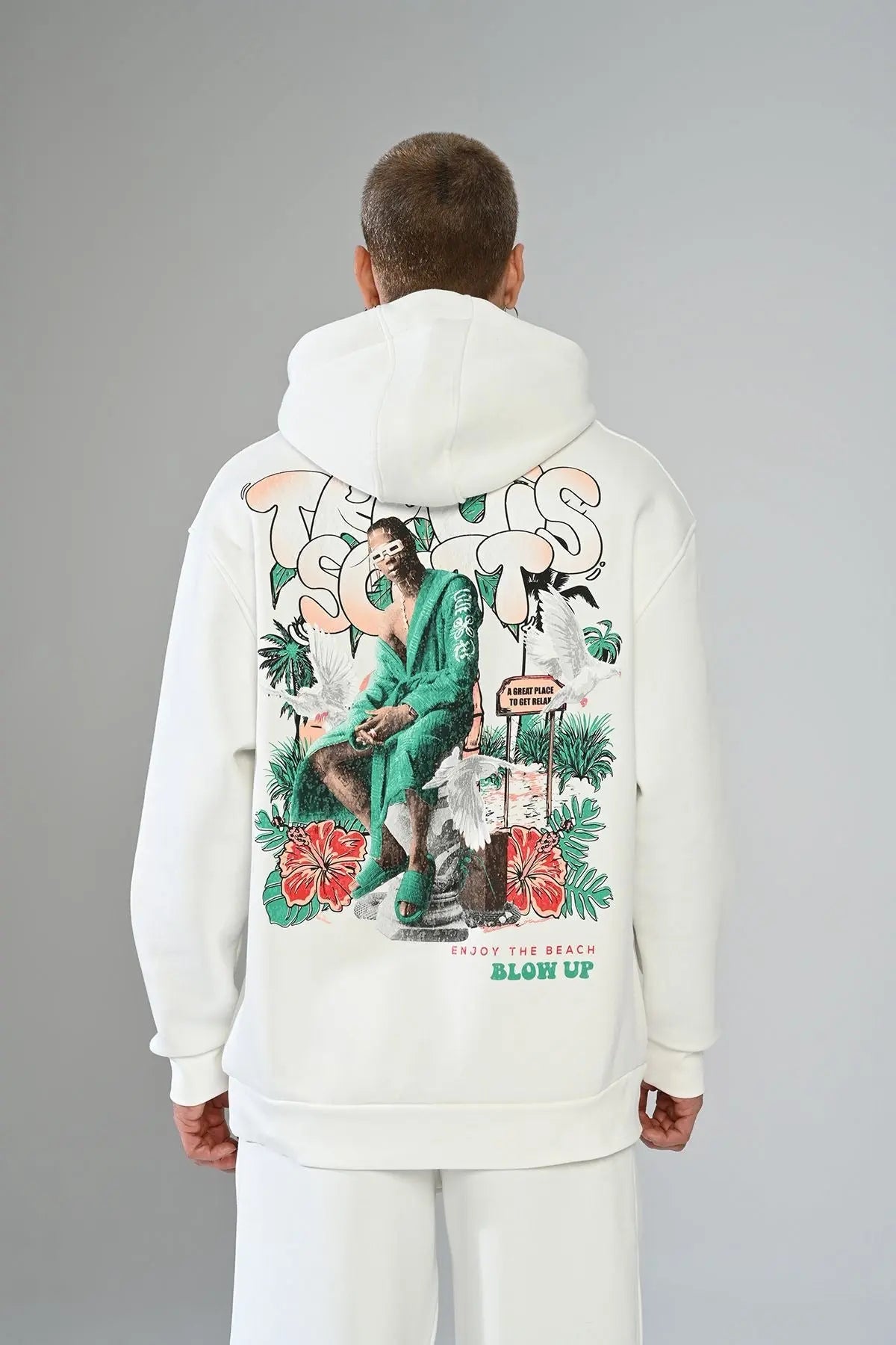 Sweat Capuche Travis Scott Blanc Blow Up bonhomme