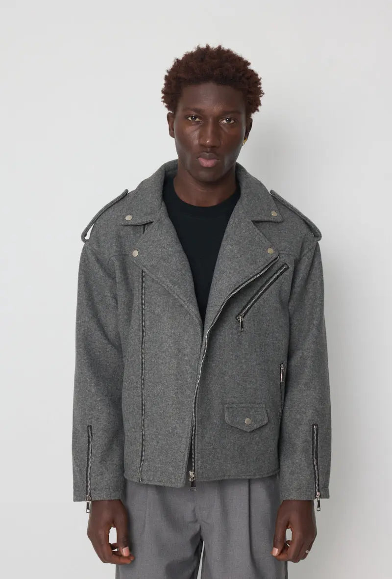 Veste style perfecto gris chiné bonhomme