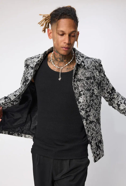Veste floral noir argenté bonhomme