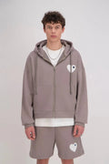 Veste Gris Coeur Blanc avec capuche et fermeture Zip bonhomme