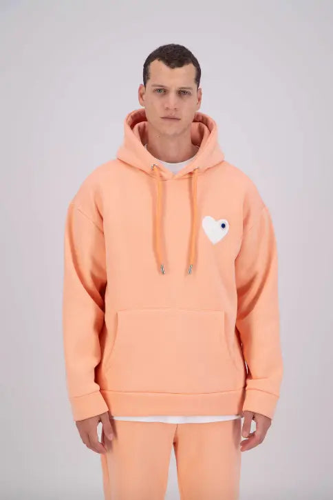 Sweat à Capuche corail avec Motif Cœur blanc Homme - bonhomme