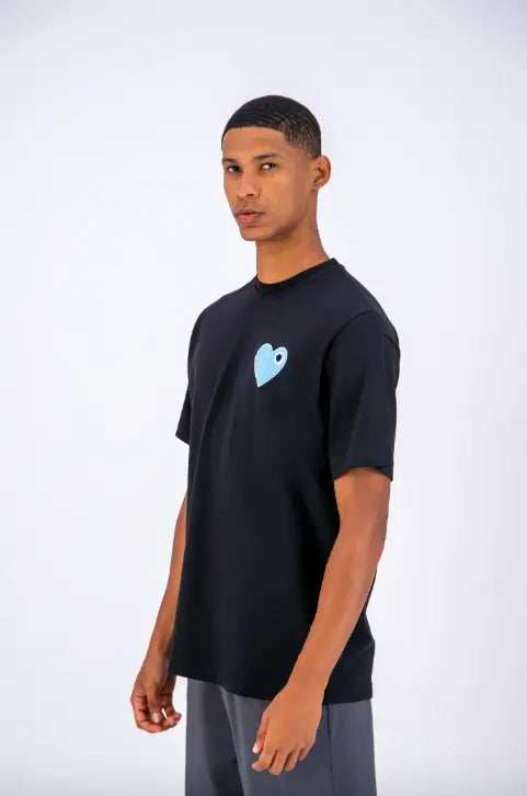 Tee shirt noir avec motif Coeur ciel Homme - bonhomme