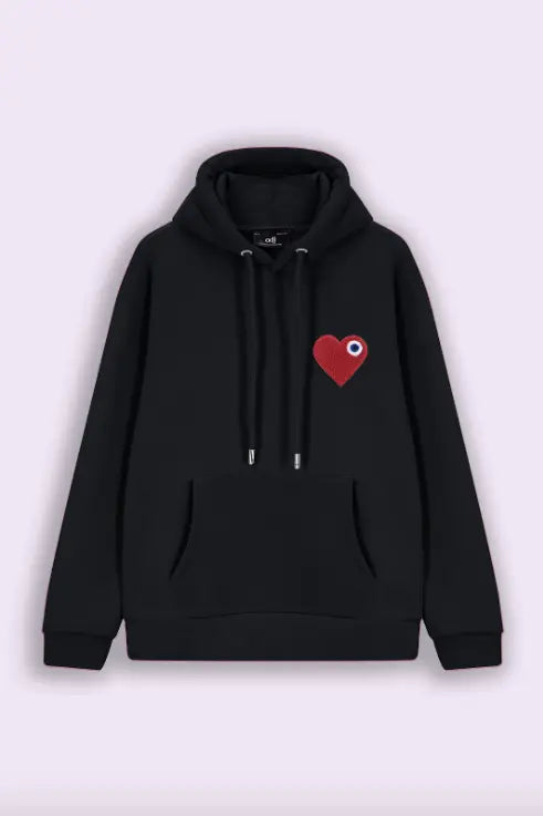 Sweat à Capuche noir avec Motif Cœur rouge Homme - bonhomme