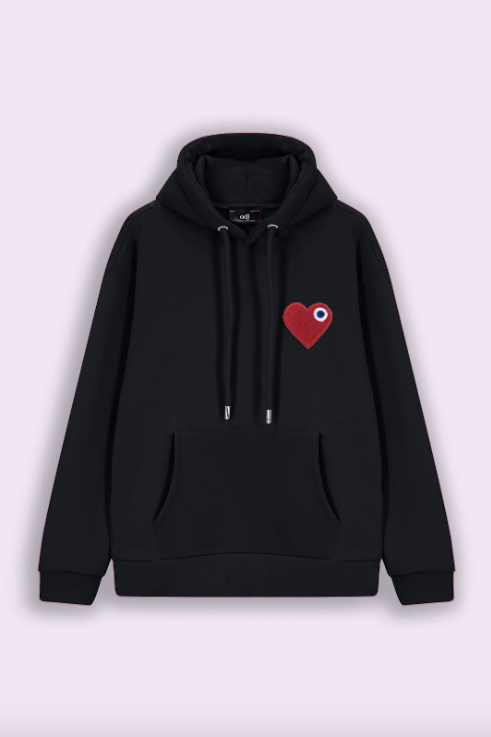 Sweat à Capuche noir avec Motif Cœur rouge Homme