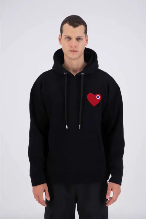 Sweat à Capuche noir avec Motif Cœur rouge Homme - bonhomme