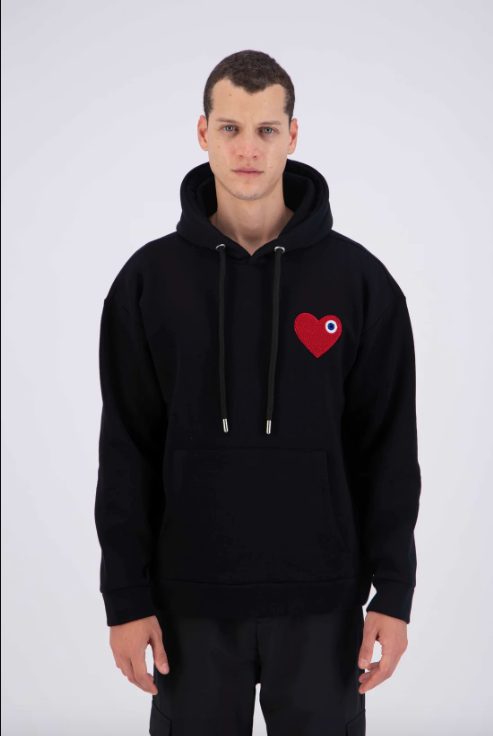 Sweat à Capuche noir avec Motif Cœur rouge Homme