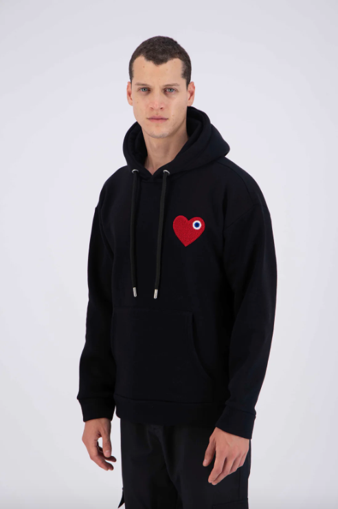 Sweat à Capuche noir avec Motif Cœur rouge Homme